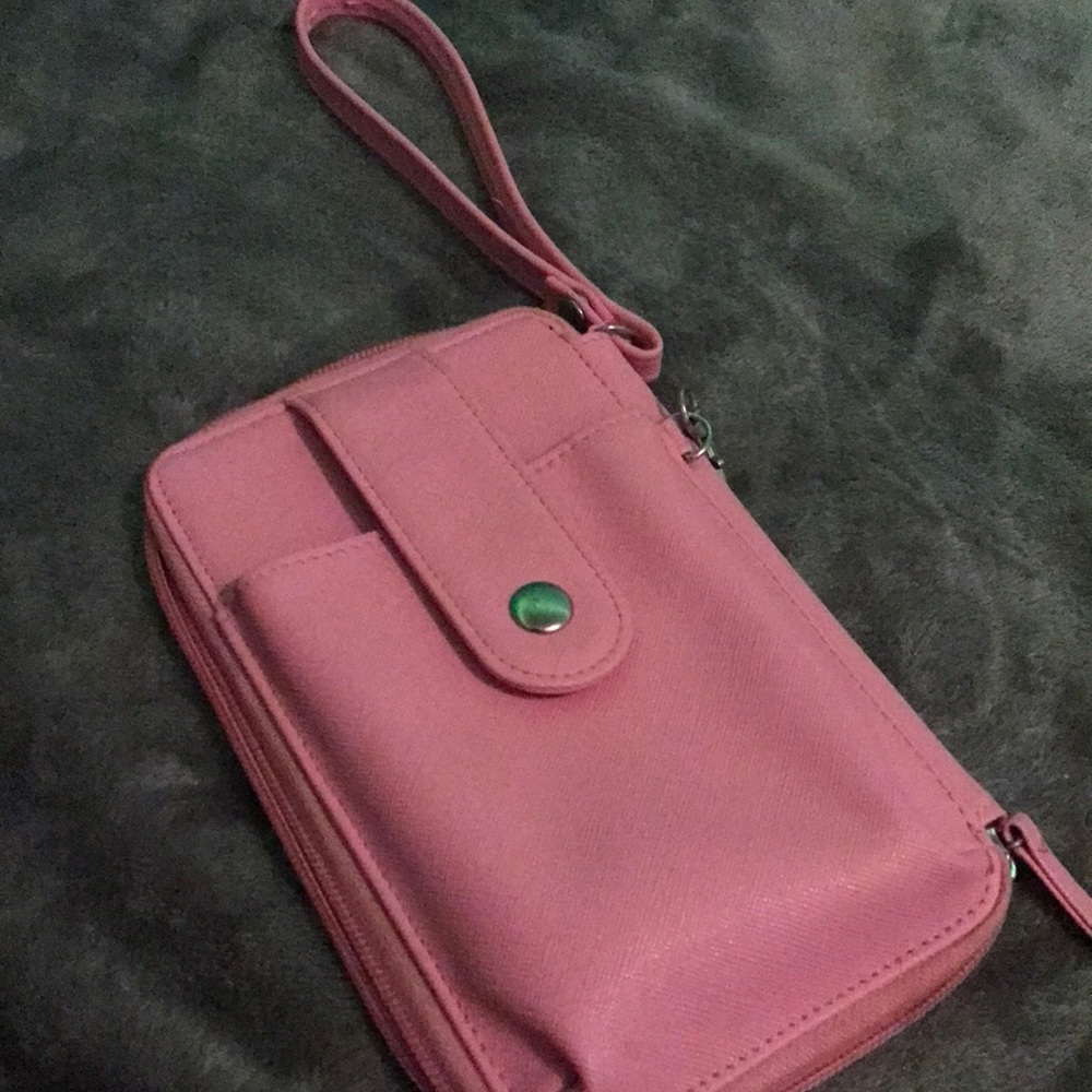 Pink Leather Phone Holder Wallet